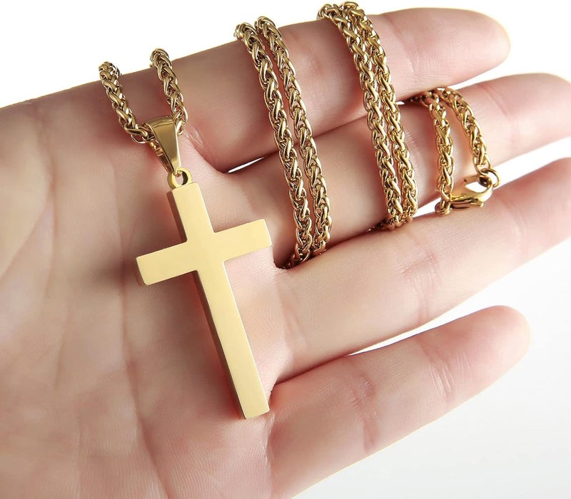 RS Cross Necklace for Men Boys Women 16-24 Inches Stainless Steel Cross Pendant Chain Religious Gift - Image 2